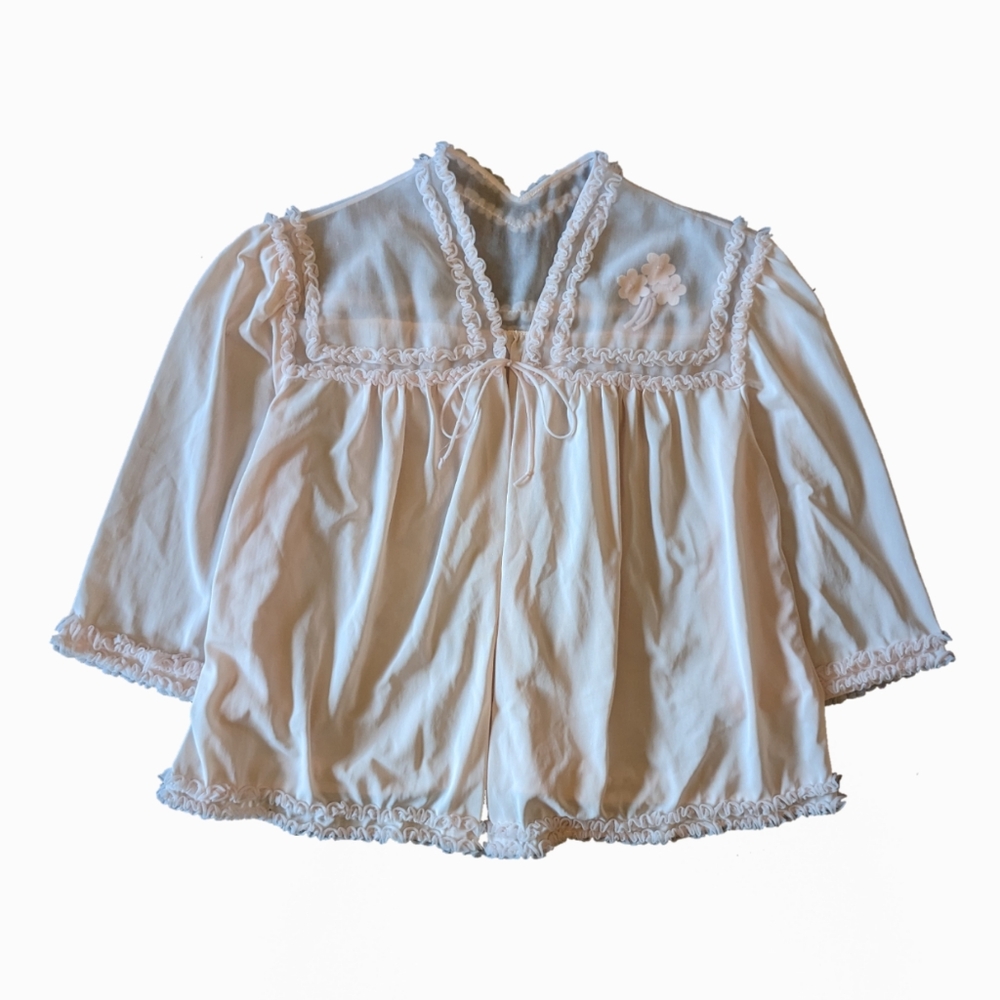 Vintage Circa 1950s Pale Pink Bedjacket With Floral Motifs